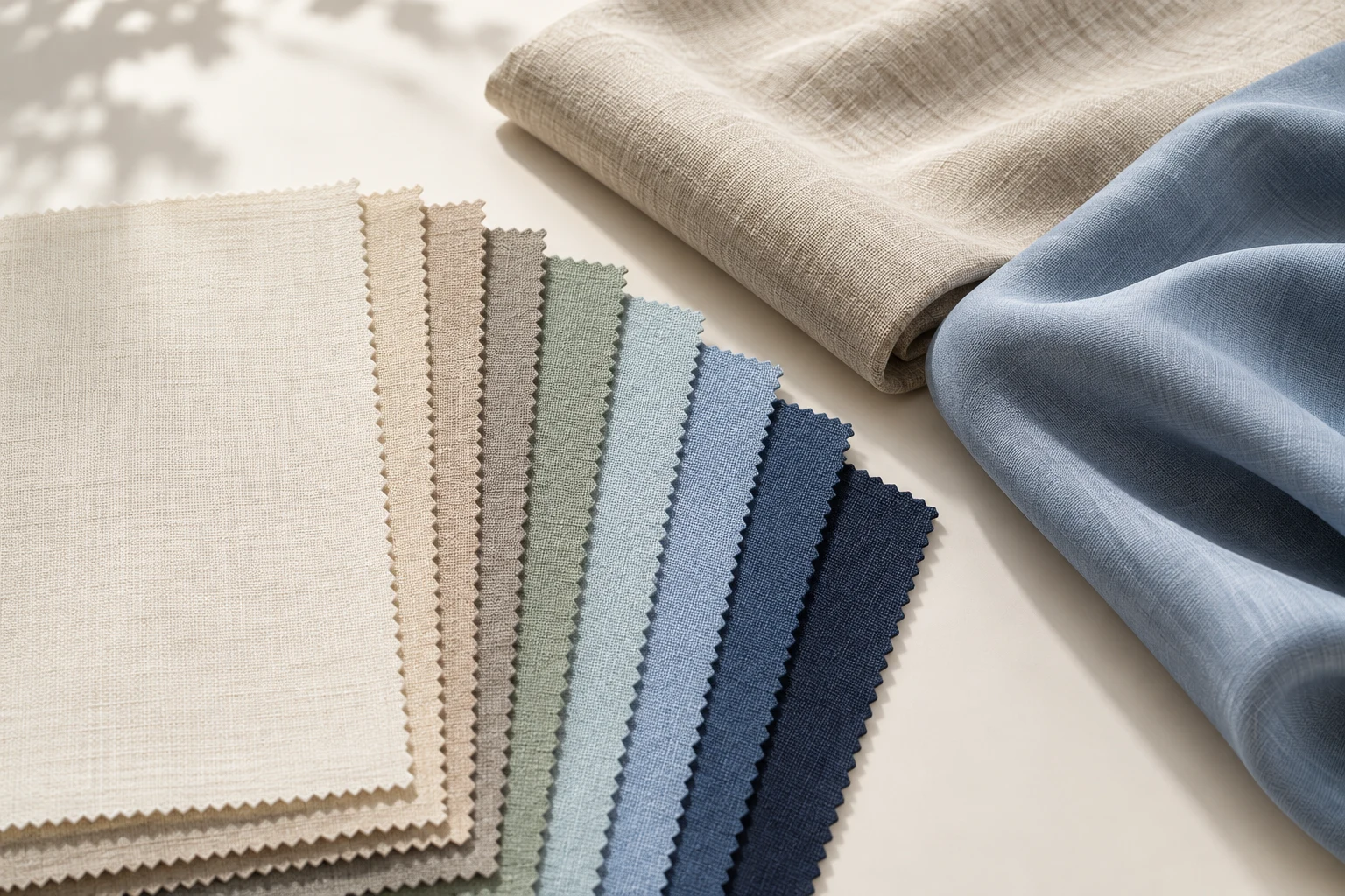 Editorial arrangement of woven fabric swatches